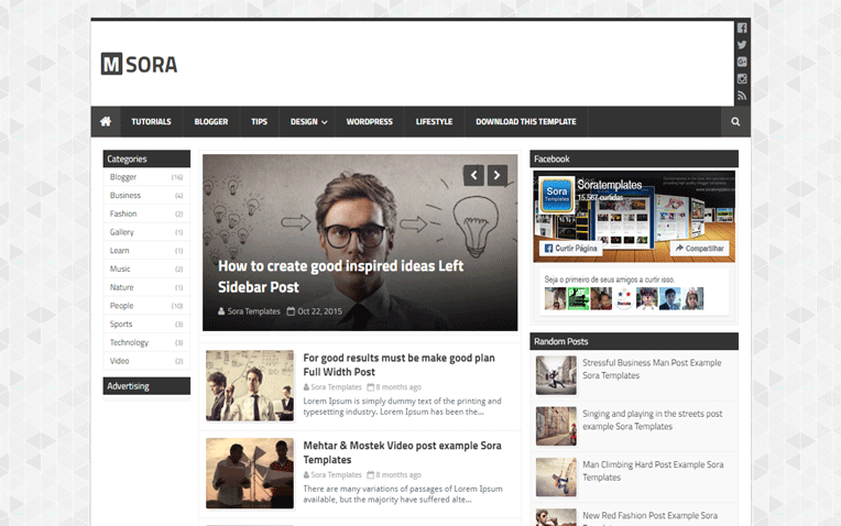 mSora Personal Unique navigation Blogger Template