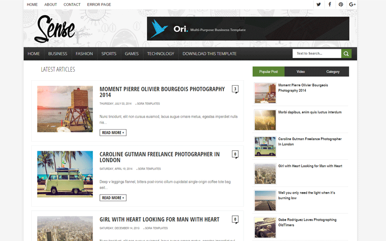 Sense flexible easy-to-use Travelling Blogger Template