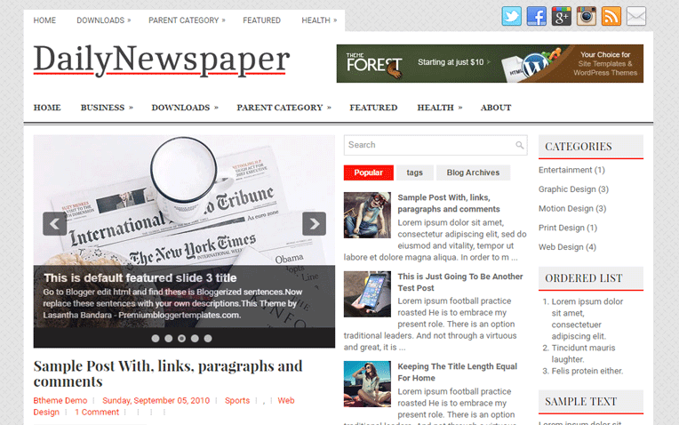 DailyNewspaper Professional Clean Blogger Template