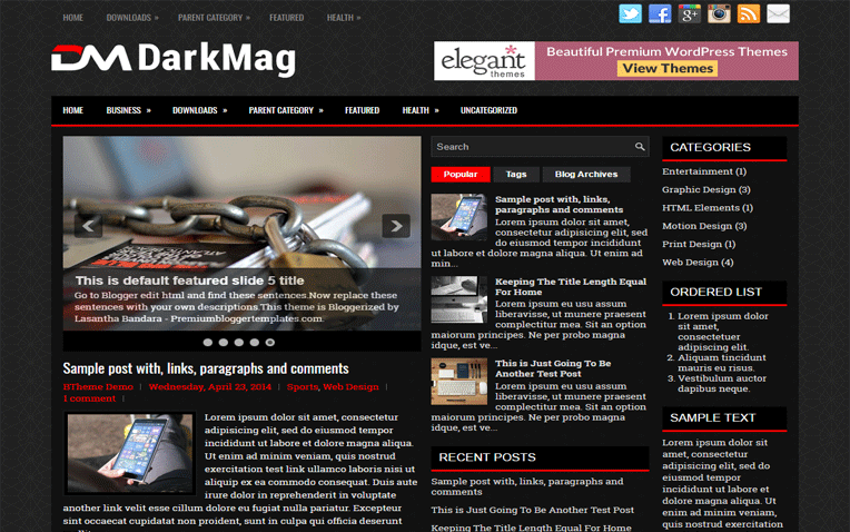 DarkMag Fixed width Responsive Blogger Template