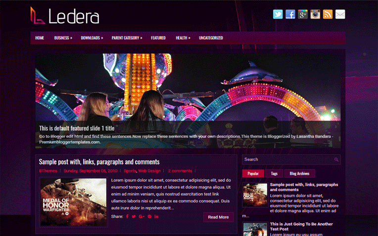 Ledera Magazine Mobile Friendly Blogger Template