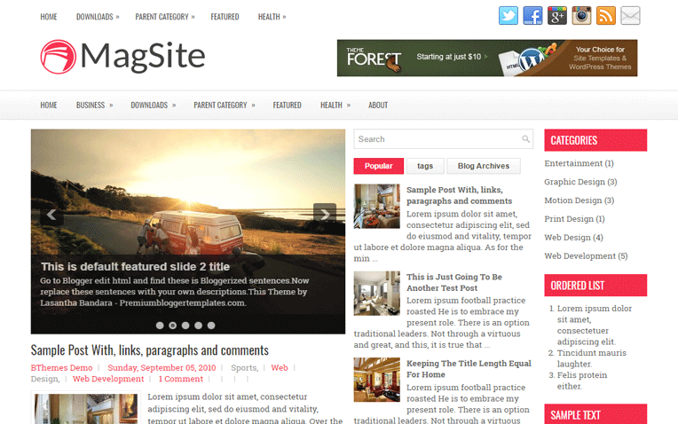 MagSite Elegant Clean Magazine Blogger Template