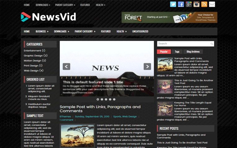 NewsVid Amazing Clean Responsive Blogger Template