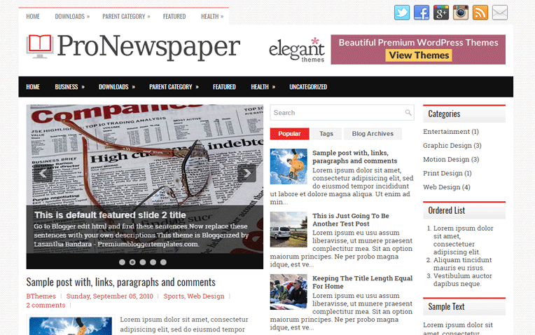 ProNewspaper Amazing Creative Blogger Template