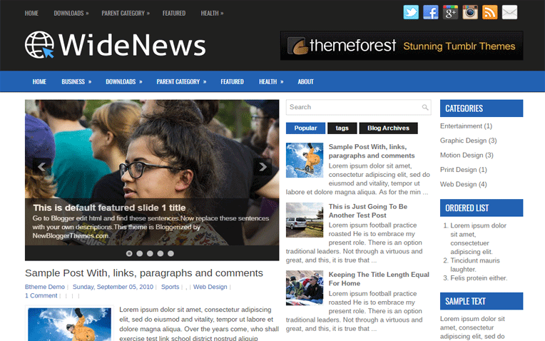 WideNews Professional Magazine Blogger Template