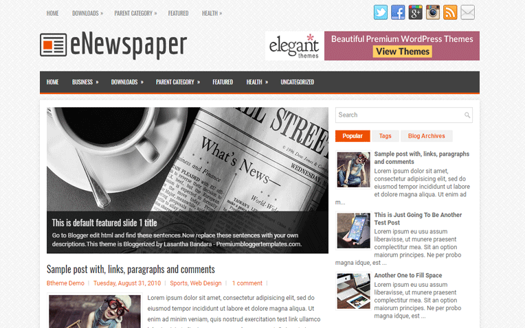 eNewspaper Business Responsive Blogger Template
