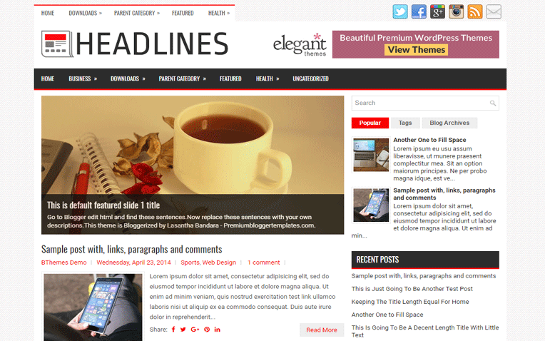 Headlines Magazine Responsive Blogger Template