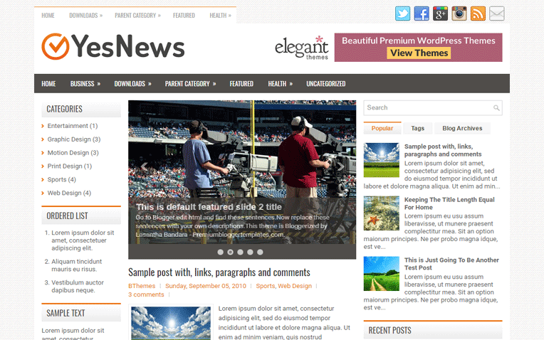 YesNews Professional Responsive Blogger Template
