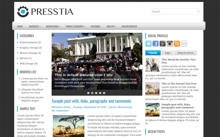 Presstia Premium Magazine Clean Blogger Template