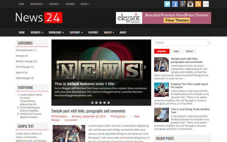 News24 Amazing Creative Clean Blogger Template