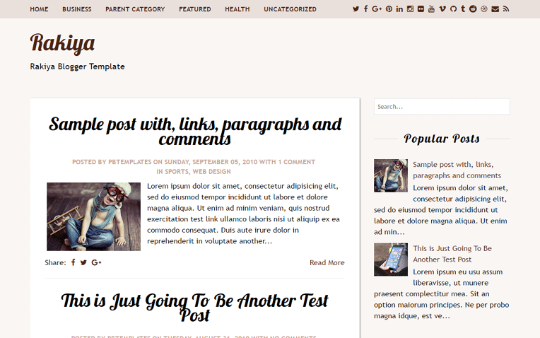 Rakiya Responsive Simple Clean Blogger Template