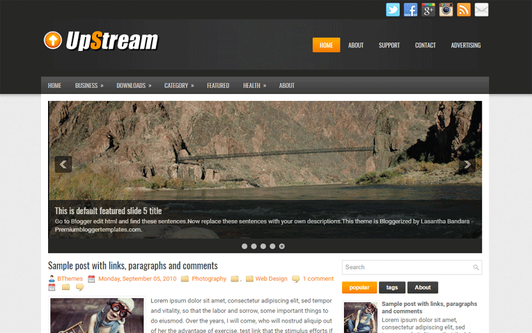 UpStream Professional Responsive Blogger Template