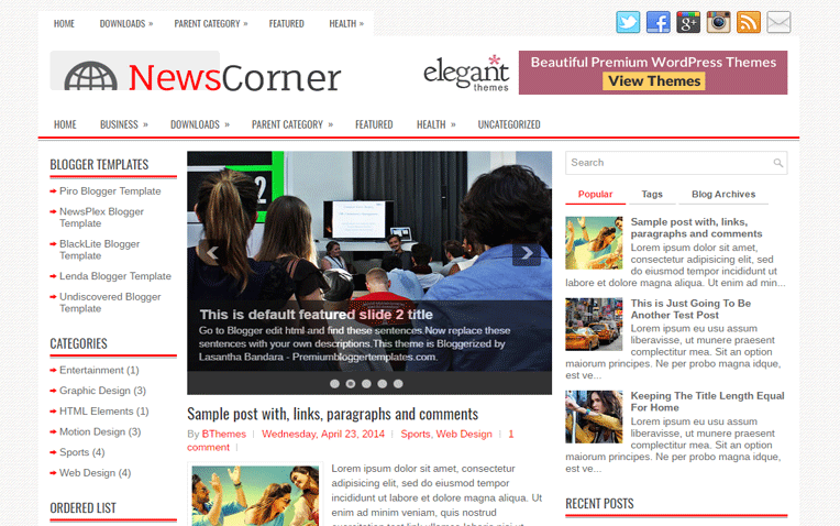 NewsCorner Social Sharing Simple Blogger Template