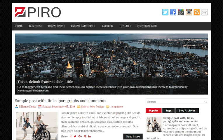 Piro Simple Magazine Responsive Blogger Template